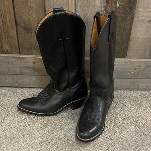 Frye Vintage Men’s Black Leather Western Cowboy Boots Made in USA Size 9